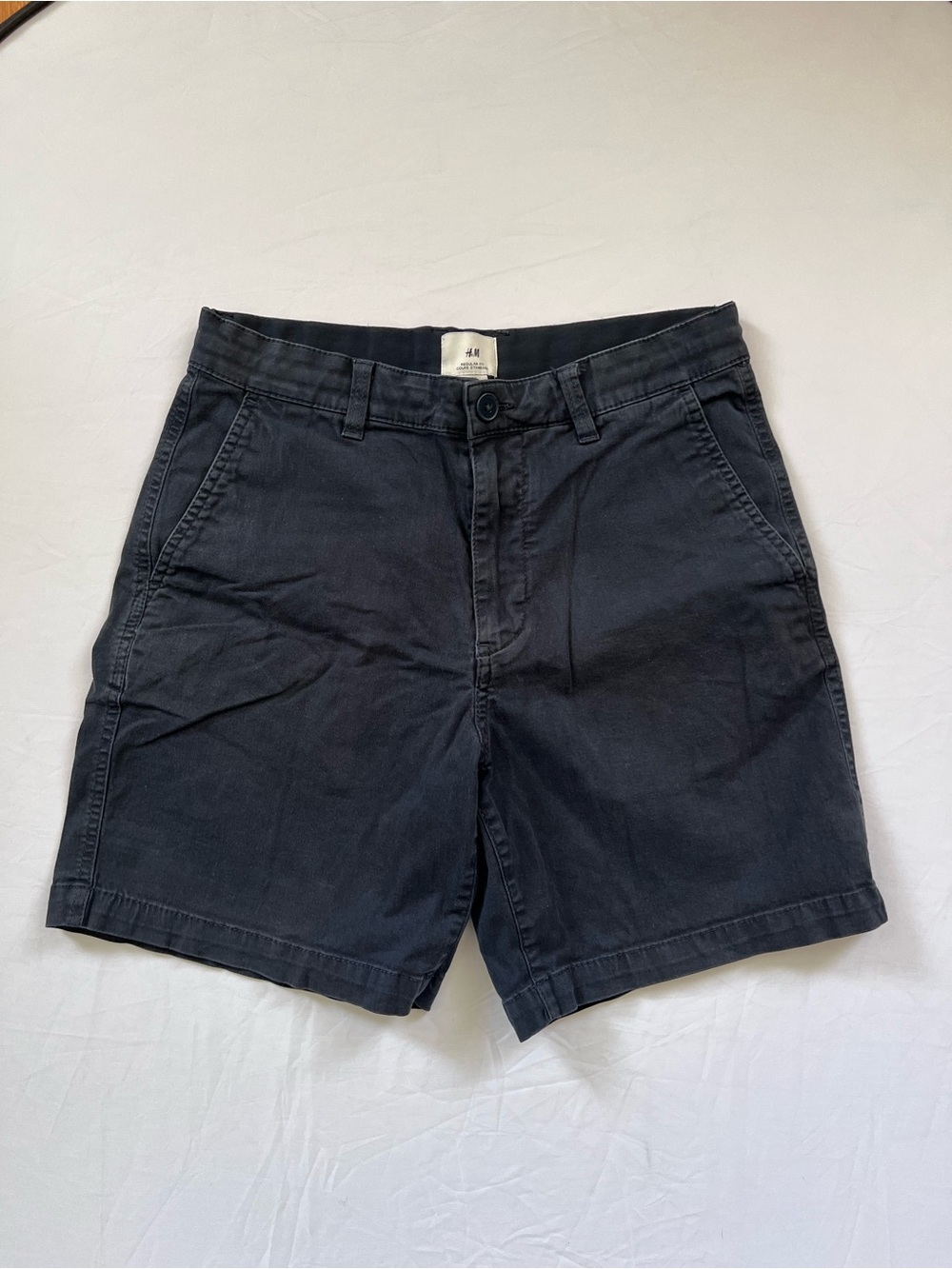 H&M Men's Dark Navy Flat Front Cotton Shorts